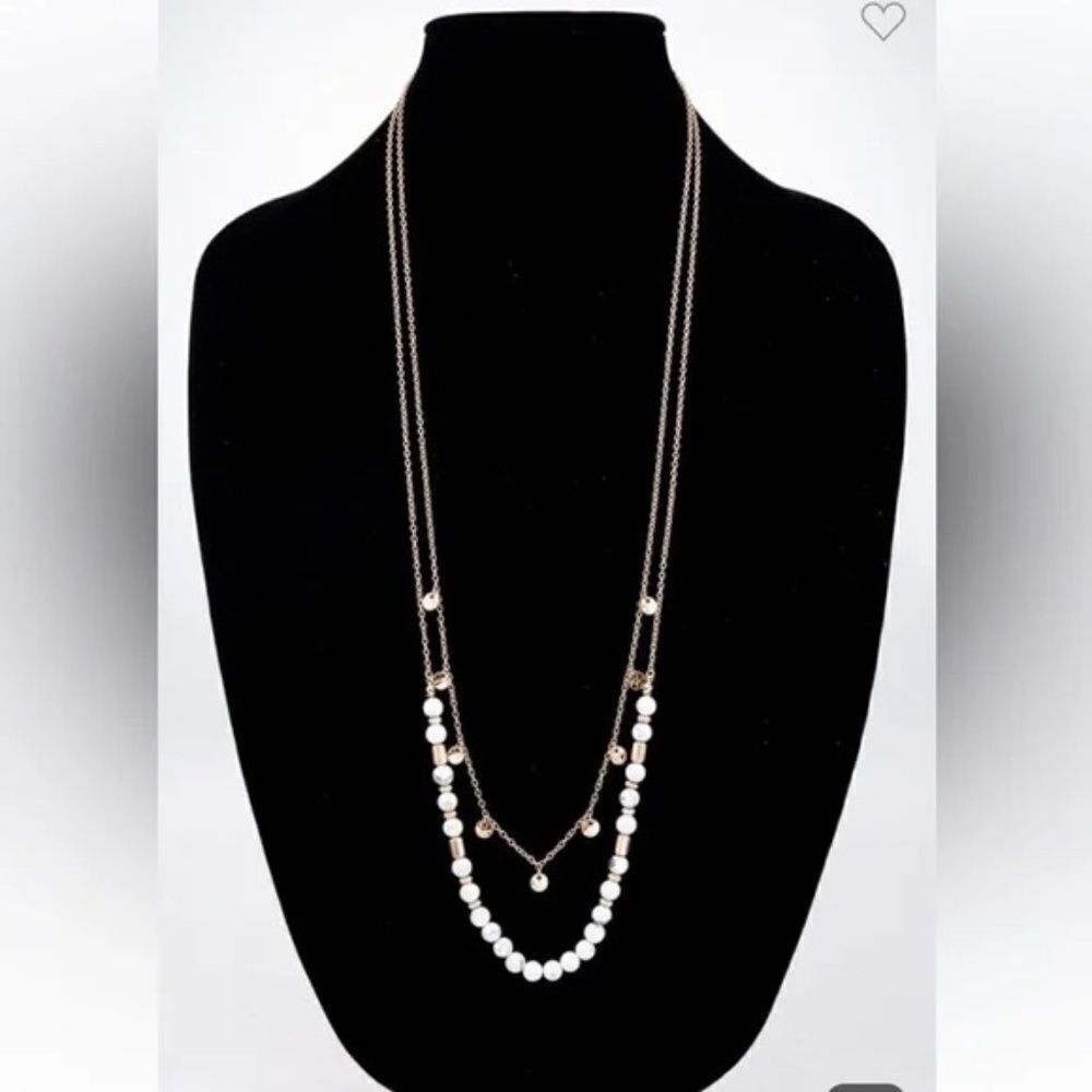 Double Layer Howlite Necklace Golden